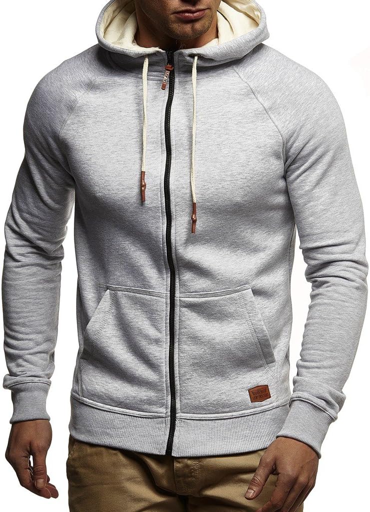 Detalle de Leif Nelson LN8124 Veste de survêtement à capuche pour homme — coupe ajustée, coton, noir