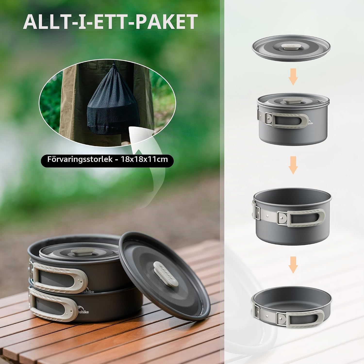 Detalle 2 de Naturehike campingkök i 3 delar för 2–4 personer