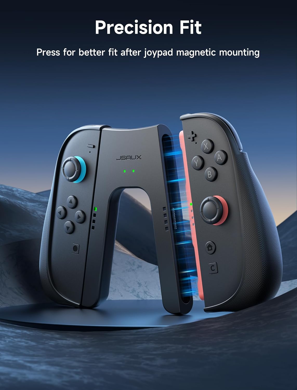 Thumbnail 6 de JSAUX impugnatura di ricarica ergonomica antiscivolo magnetica per Switch 2 con LED (nero)