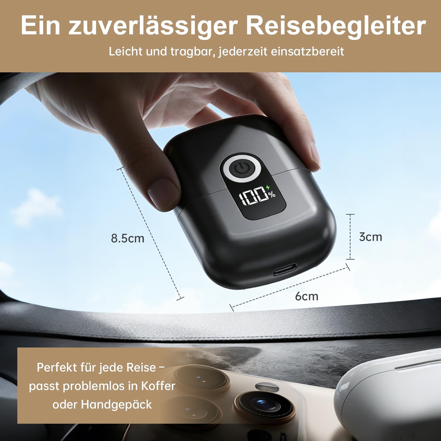 Detalle 2 de FNITAER Elektrisch Folienrasierer Herren – kompakter Reisebegleiter mit USB-C, IPX7