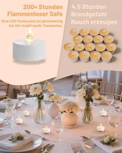 Detalle de Tappovaly 24 Stück LED-Teelichter: flammenlos, batteriebetrieben, Warmweiß – ideal für Festlichkeiten