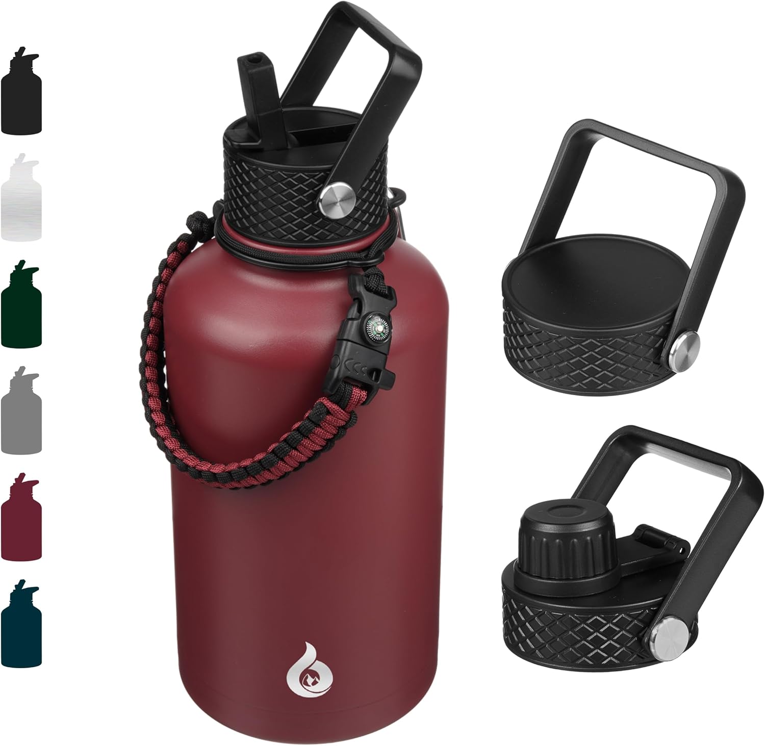 Detalle de BJPKPK Half Gallon Insulated Water Bottle with Straw Lid (64oz) in Brick Red