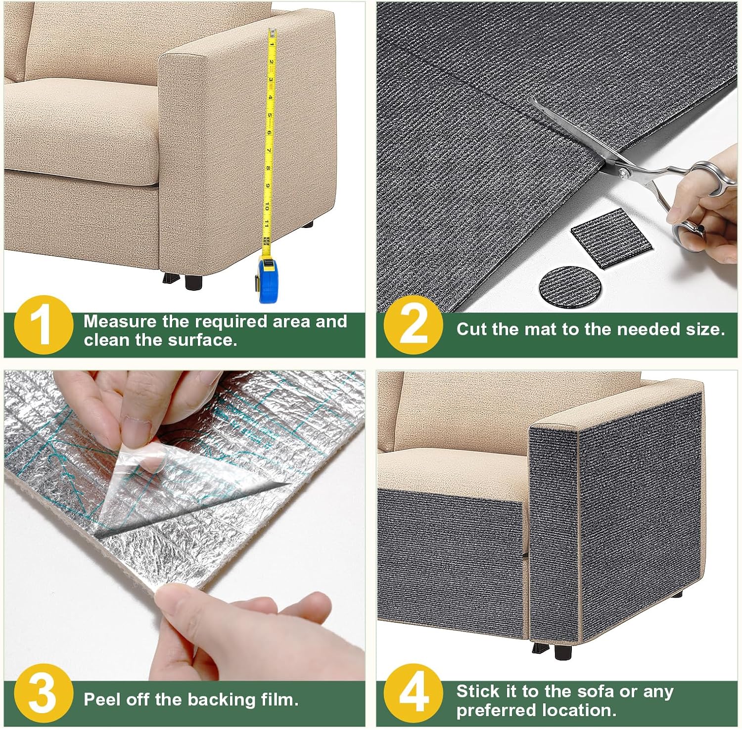 Thumbnail 6 de Gimars selbstklebende Kratzmatte 200 × 40 cm (mit Zusatz-Klebeband) – Kratzschutz für Sofa, Wand & Möbel, grau