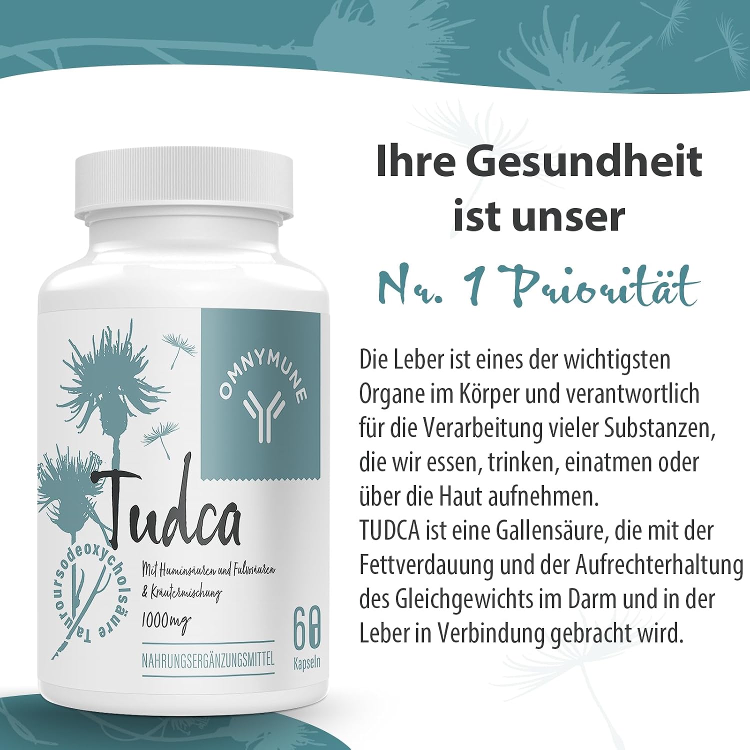 Detalle 2 de TUDCA 1000 mg Kapseln 60 Stück Nahrungsergänzungsmittel 💊
