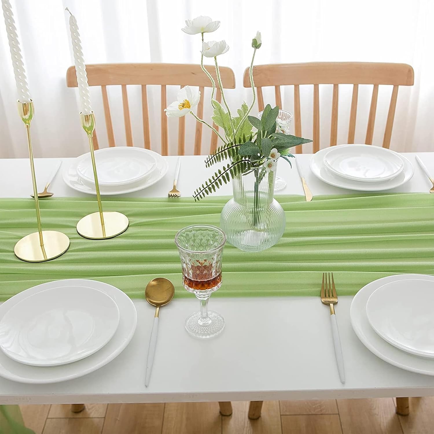 Detalle de Foatcox ZQ122 chiffon tafelloper grasgroen, 77 x 300 cm, polyester