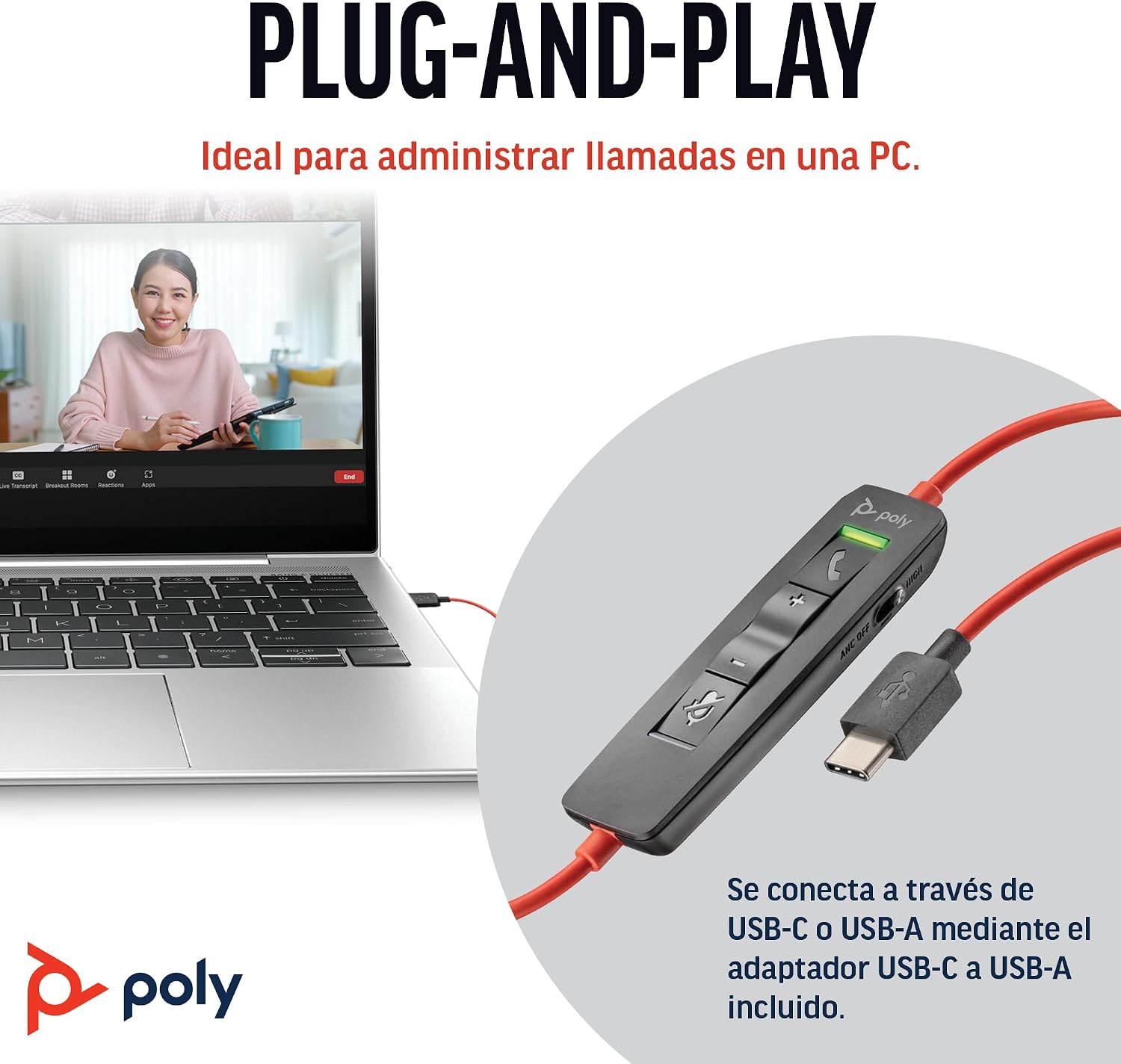 Thumbnail 5 de Auricular Poly Blackwire 8225 con cancelación activa de ruido