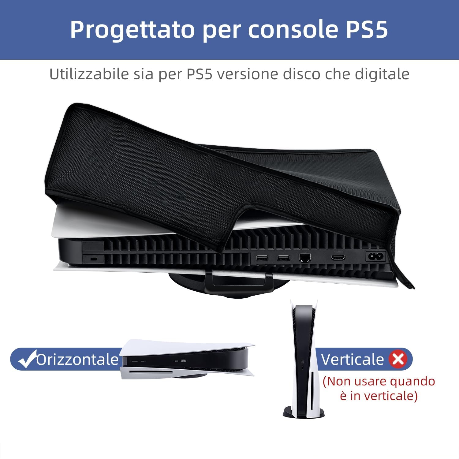 Detalle de Tolesum custodia protettiva antipolvere e antigraffio orizzontale per PS5 Digital Edition e Ultra HD (non per PS5 Slim/PS5 Pro)