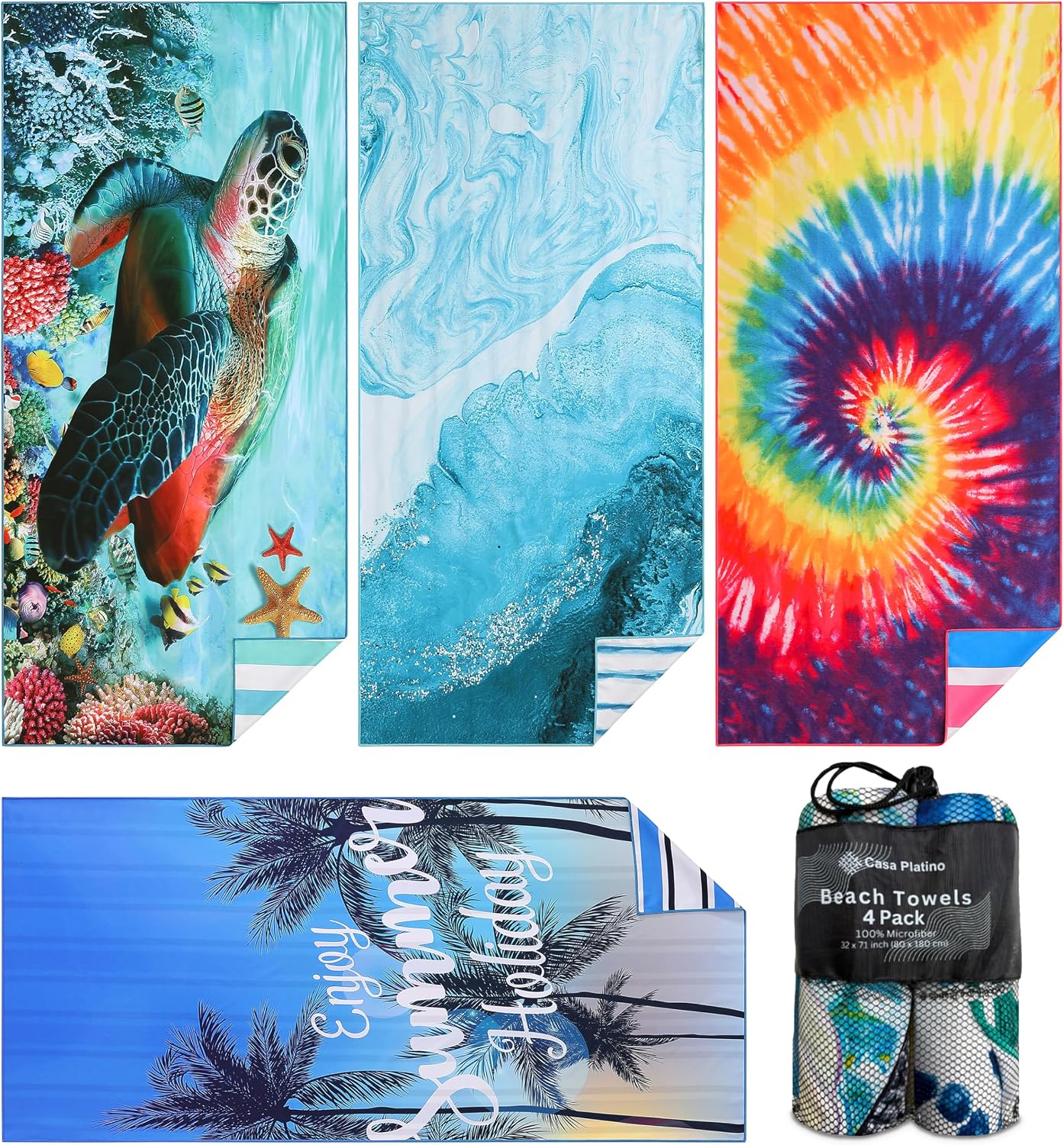 Detalle de Casa Platino 4-Pack Oversized Beach Towels – 71x32in Microfiber, Nebran