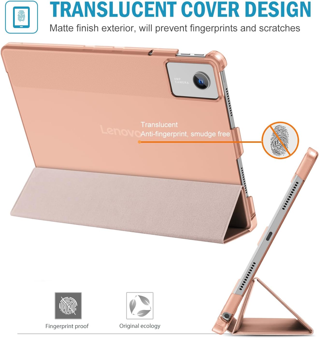 Detalle de ProCase Folio Case for Lenovo Idea Tab 11" 2025 (K11 Gen 2) with Pen Holder – Translucent Rose Gold