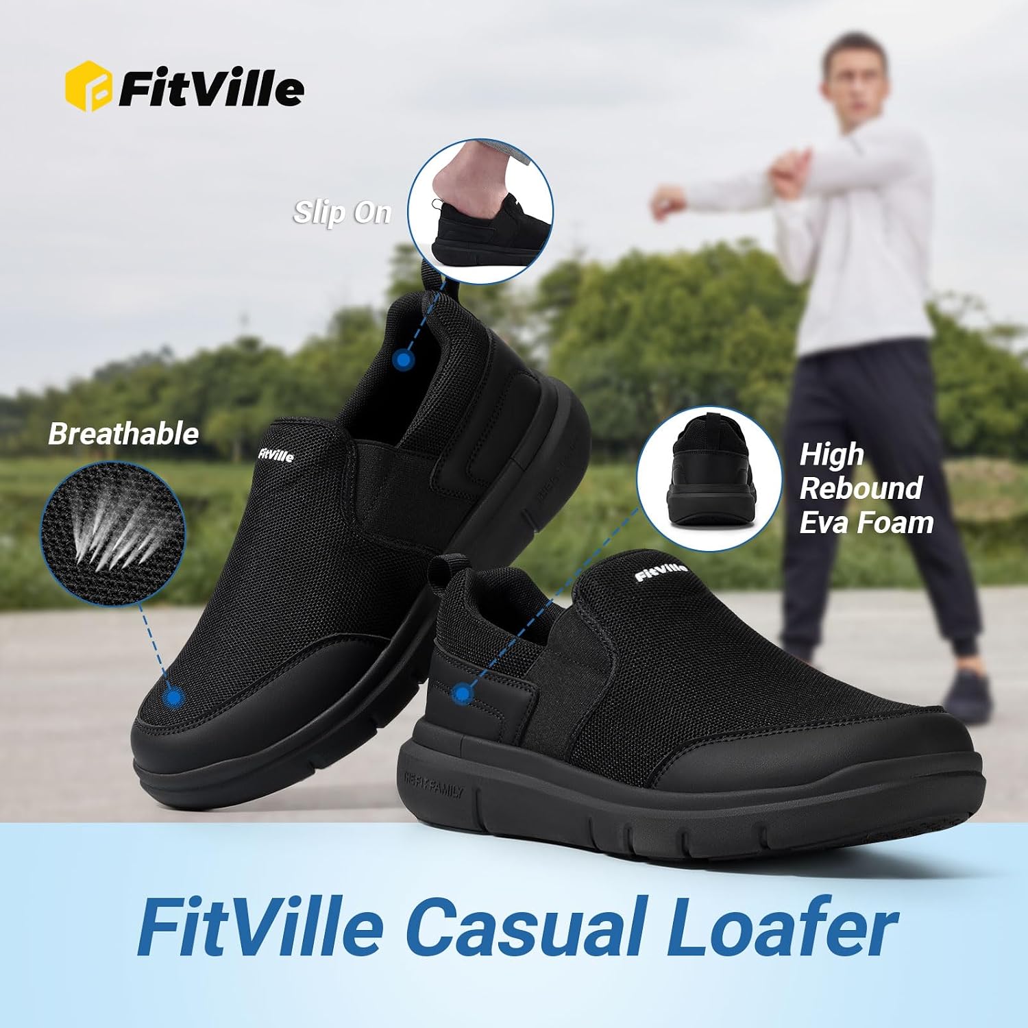 Detalle 2 de FitVille Slip-On Sneaker Herren in Extra Weite (bis 4E) – rutschfeste Walkingschuhe mit atmungsaktivem Obermaterial