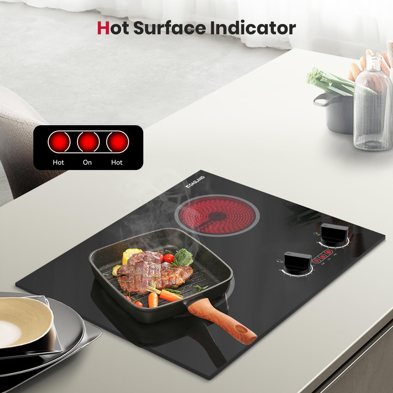 Detalle de GASLAND Pro CH1212BS 21-Inch Built-In Electric Cooktop, 2 Burners, 9 Heat Levels