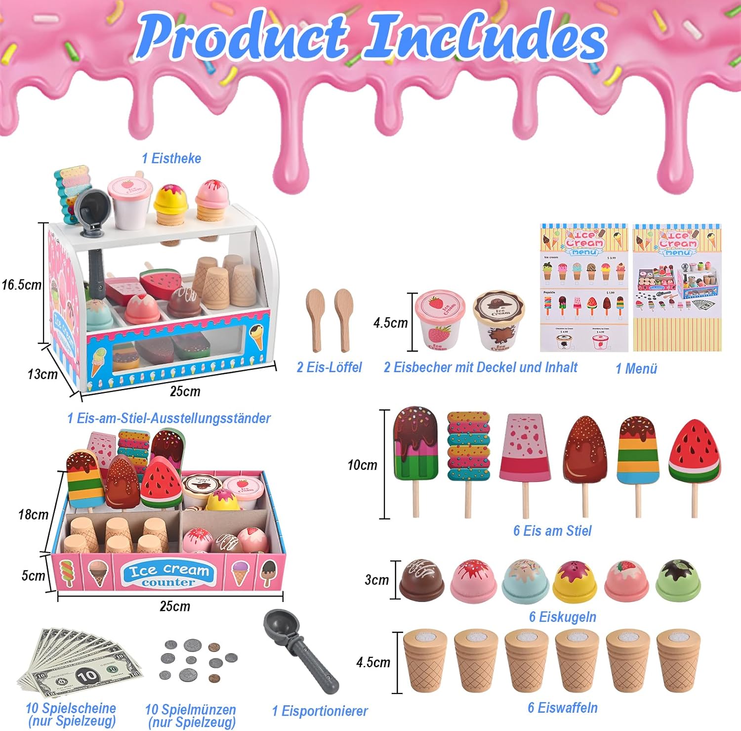Thumbnail 1 de Wooderma Eisdiele aus Holz – Zubehör für Kinderküche und Kaufladen Rollenspiele