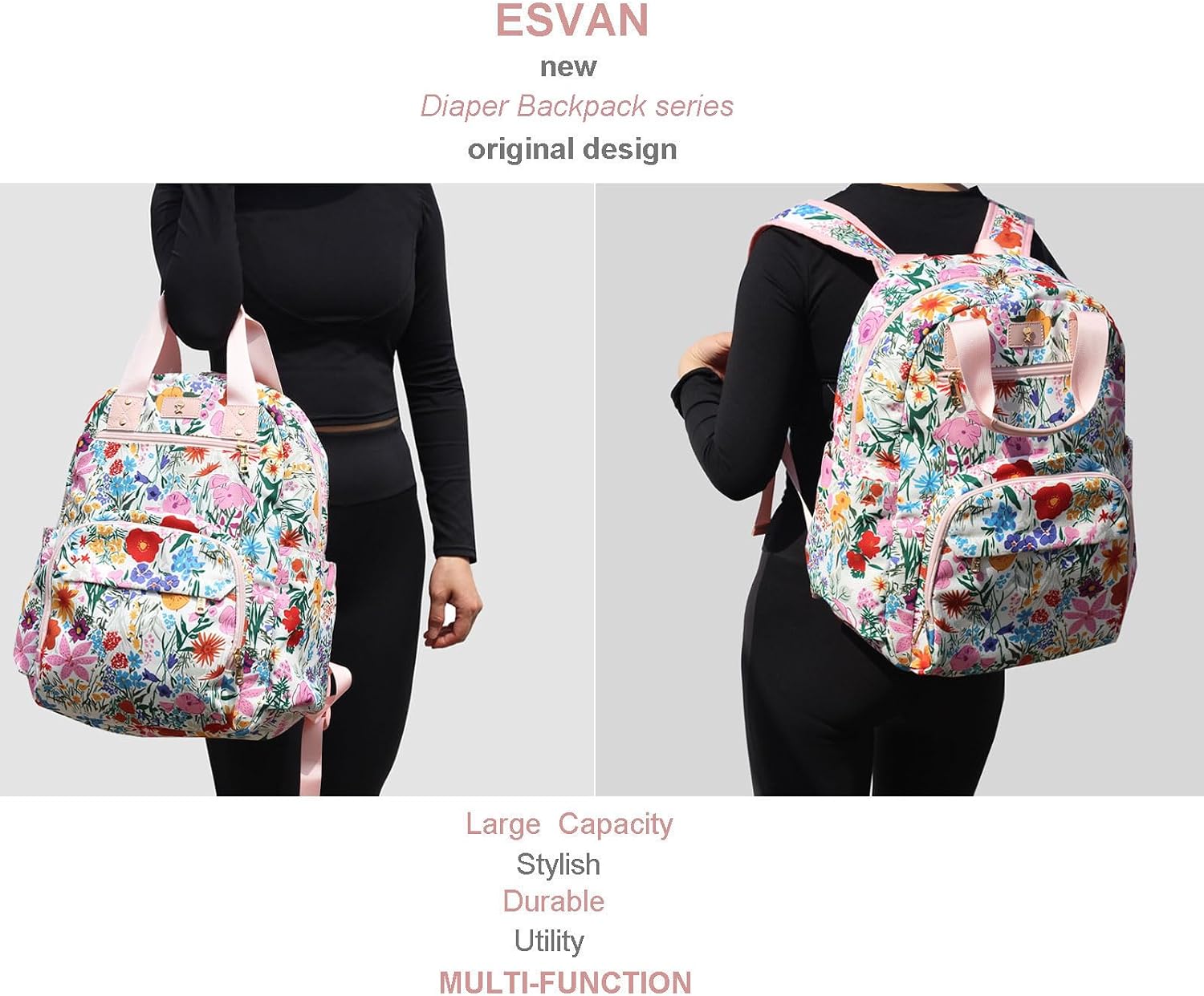 Detalle de ESVAN Diaper Bag Backpack Canvas