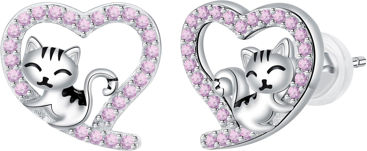 Detalle de Arrebol pendientes plata de ley 925 gato corazón