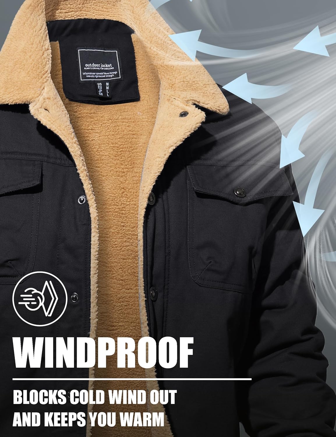 Detalle 1 de MAGNIVIT MT-378 Men's Cotton Sherpa-Lined Winter Jacket, 5 Pockets