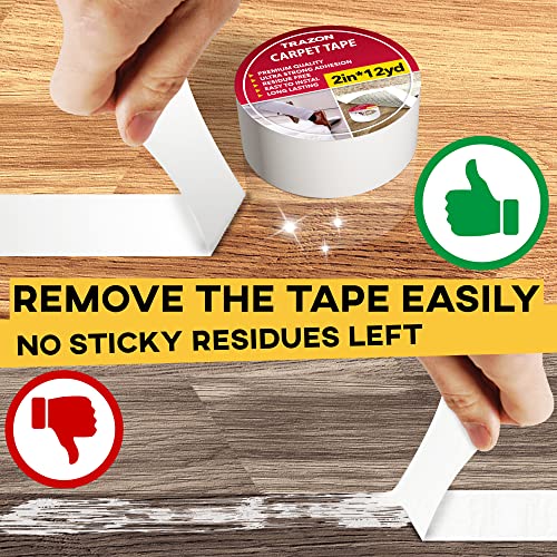 Detalle 2 de Trazon Carpet Tape Double Sided – Heavy-Duty Rug Gripper for Hardwood Floors and Area Rugs (2 Inch x 12 Yards)