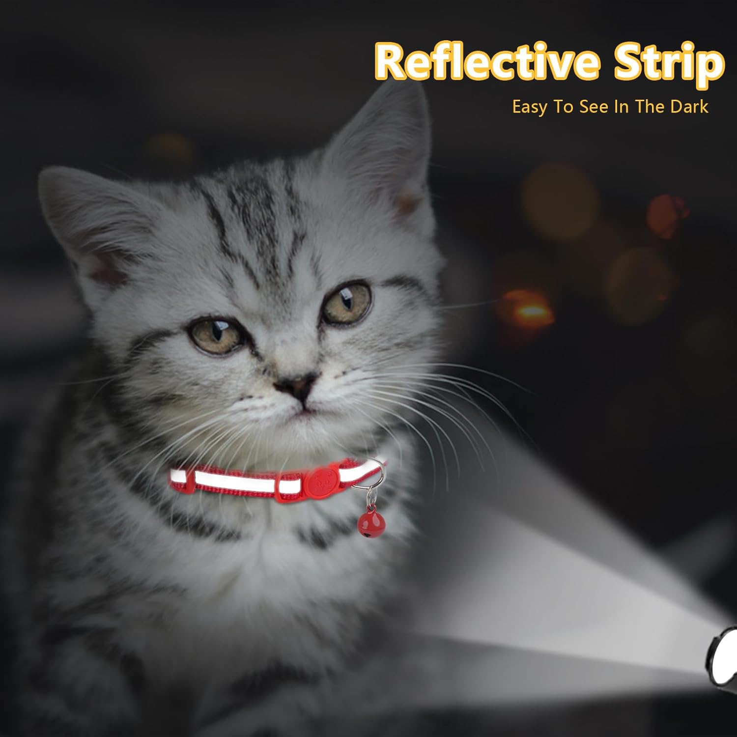 Thumbnail 2 de Taglory reflektierendes Katzenhalsband-Set (2 Stück) mit Sicherheitsverschluss & Glöckchen, verstellbar 15–20 cm – Rot