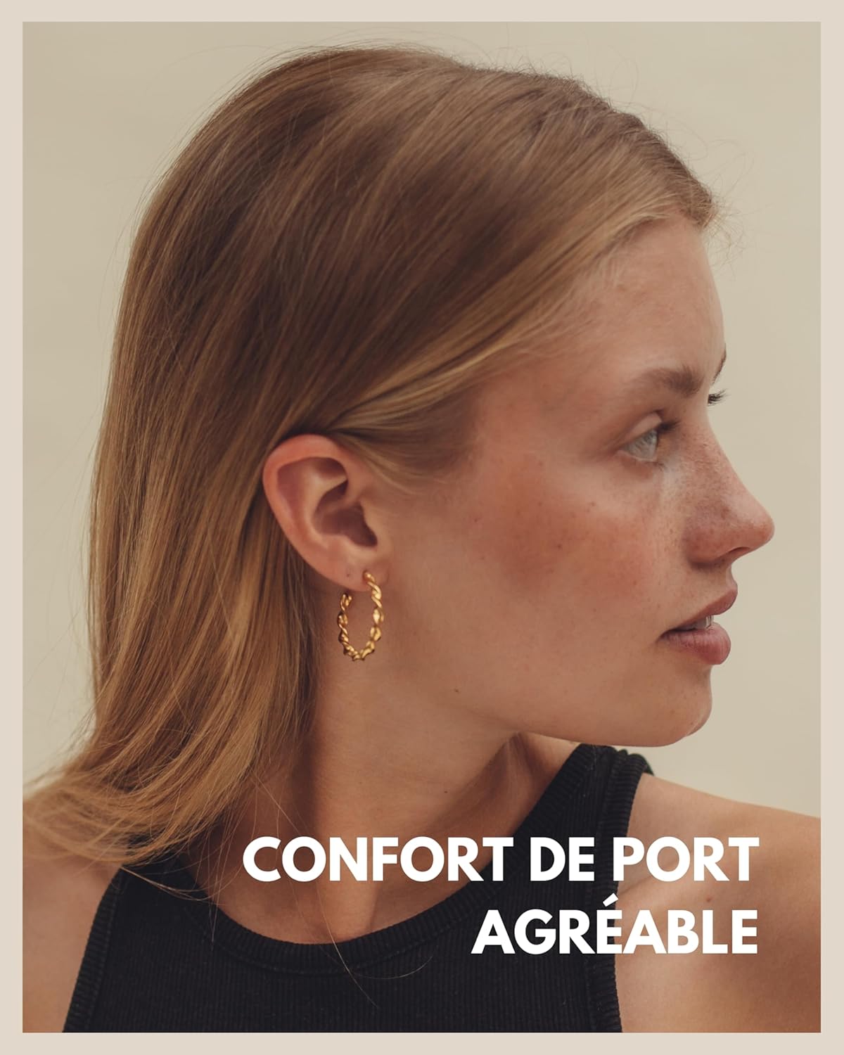 Detalle de GD GOOD.designs EST. 2015 Créoles torsadées en or pour femmes – Twisted Hoop en acier inoxydable 18K – 20mm ou 28mm