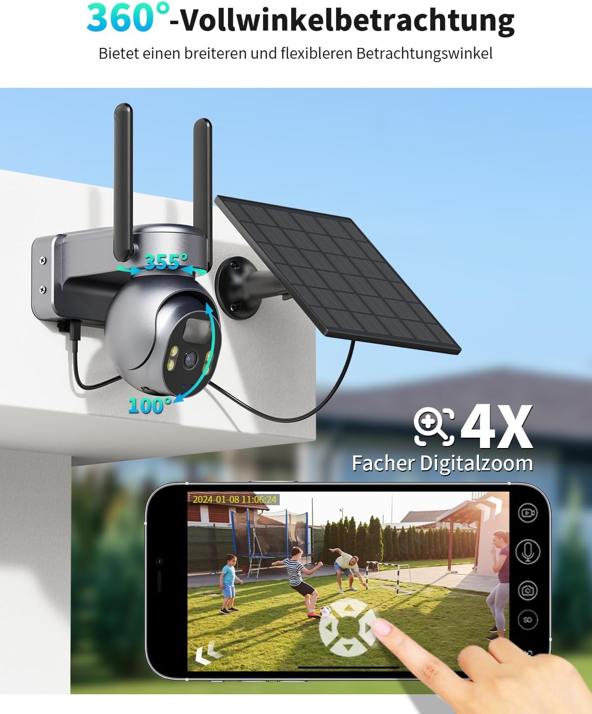 Thumbnail 4 de SEHMUA 4G LTE Überwachungskamera Außen Solar mit SIM-Karte (2K, PTZ, PIR, IP66)