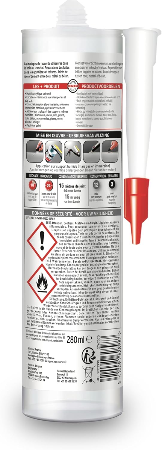 Thumbnail 1 de RUBSON Mastic Special Materials Anti-Fuites – Colmatage et réparation des fuites sur toitures et gouttières, cartouche 280 ml