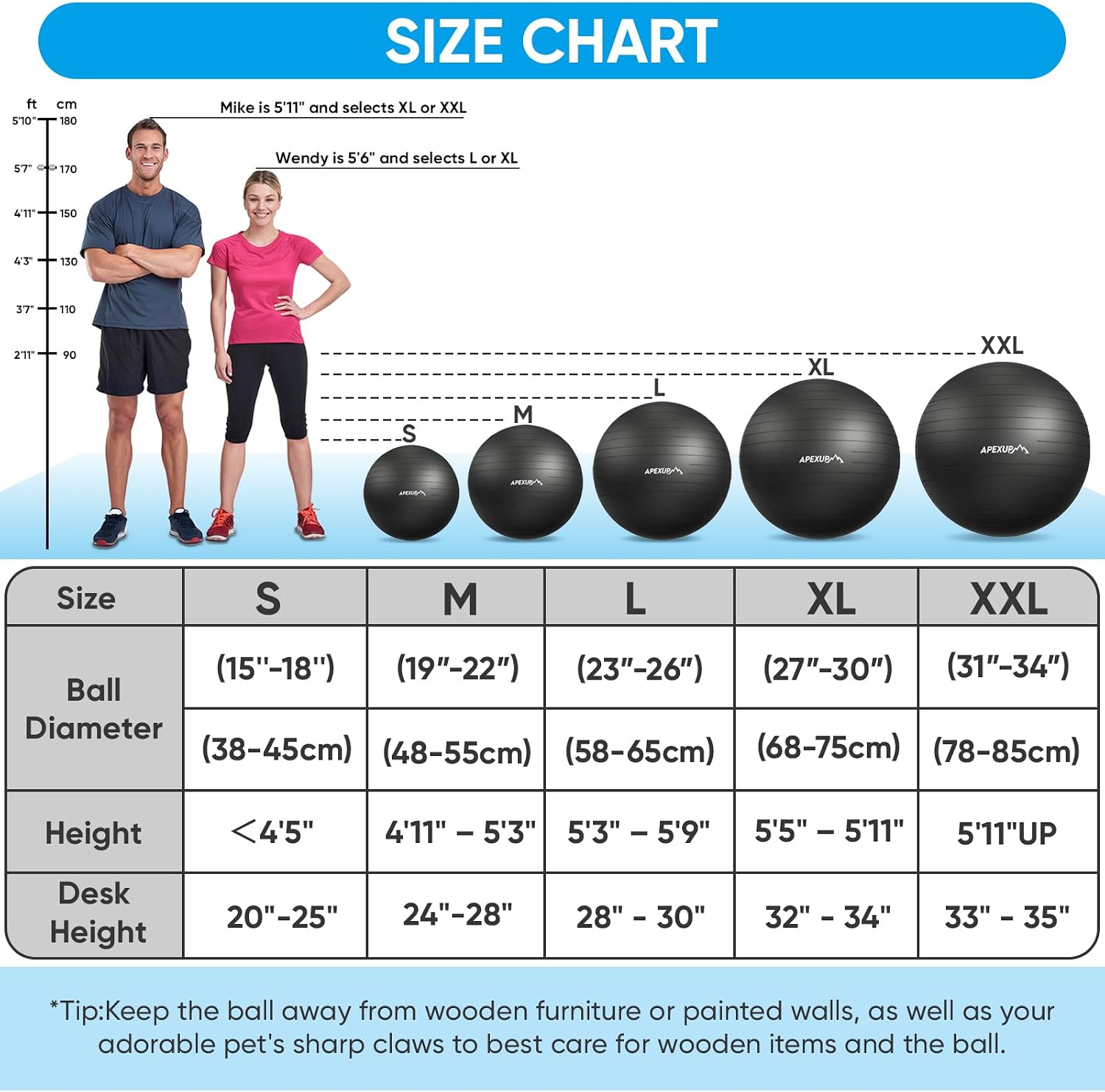 Thumbnail 2 de APEXUP APEXUP-306-CA Yoga Ball, 660 lb Anti-Burst PVC with Pump