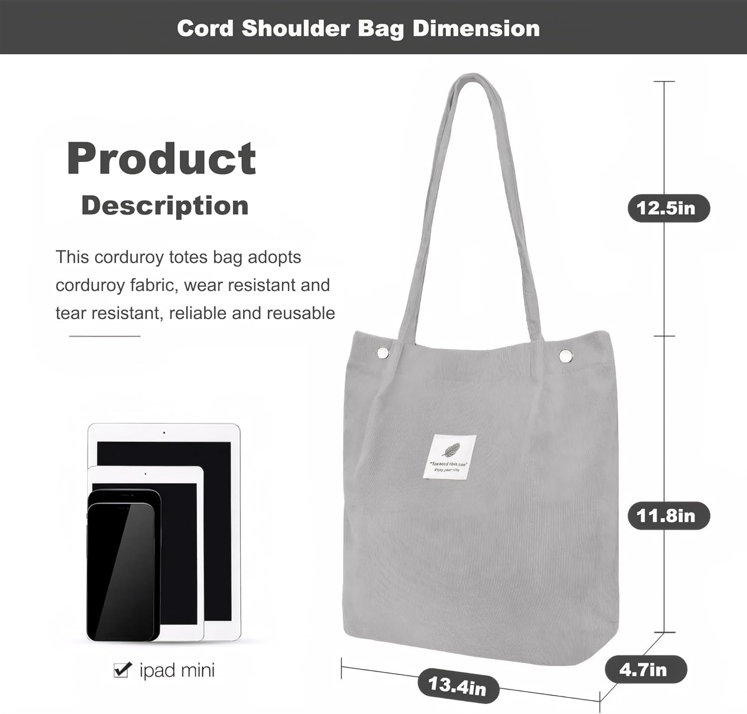 Detalle de ZhengYue Corduroy Totes Bag – Practical Corduroy Shoulder Tote for Everyday Use