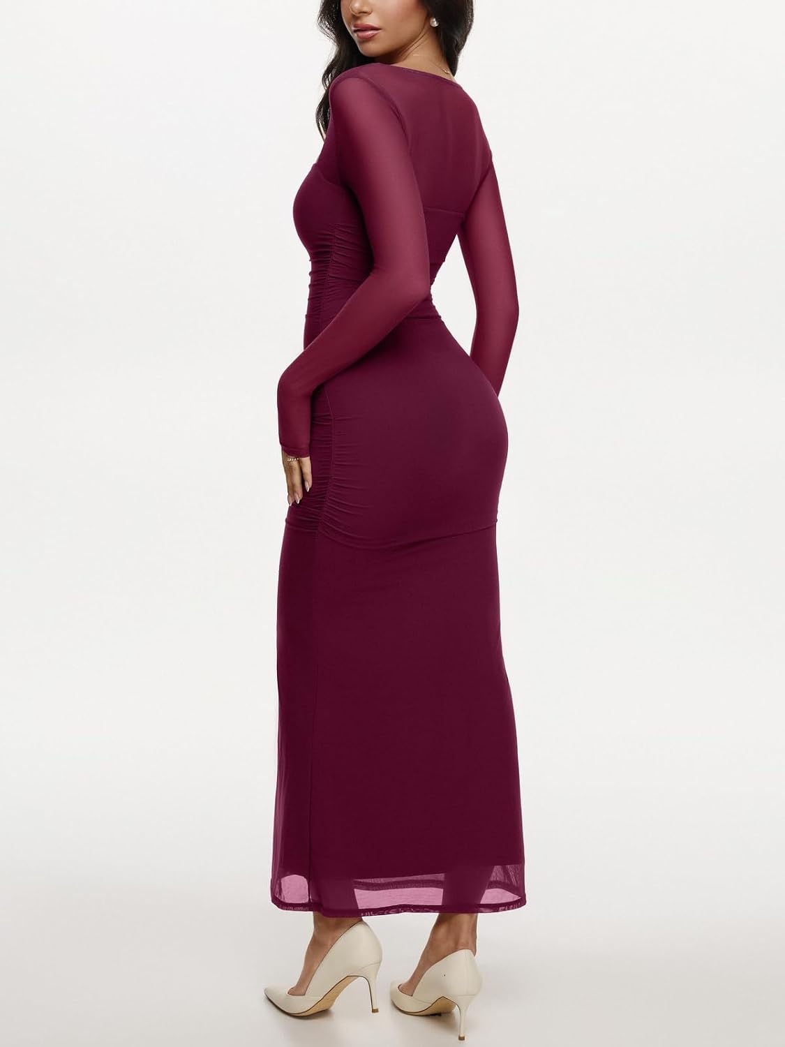 Detalle 2 de REORIA Long Sleeve Sheer Mesh Maxi Dress