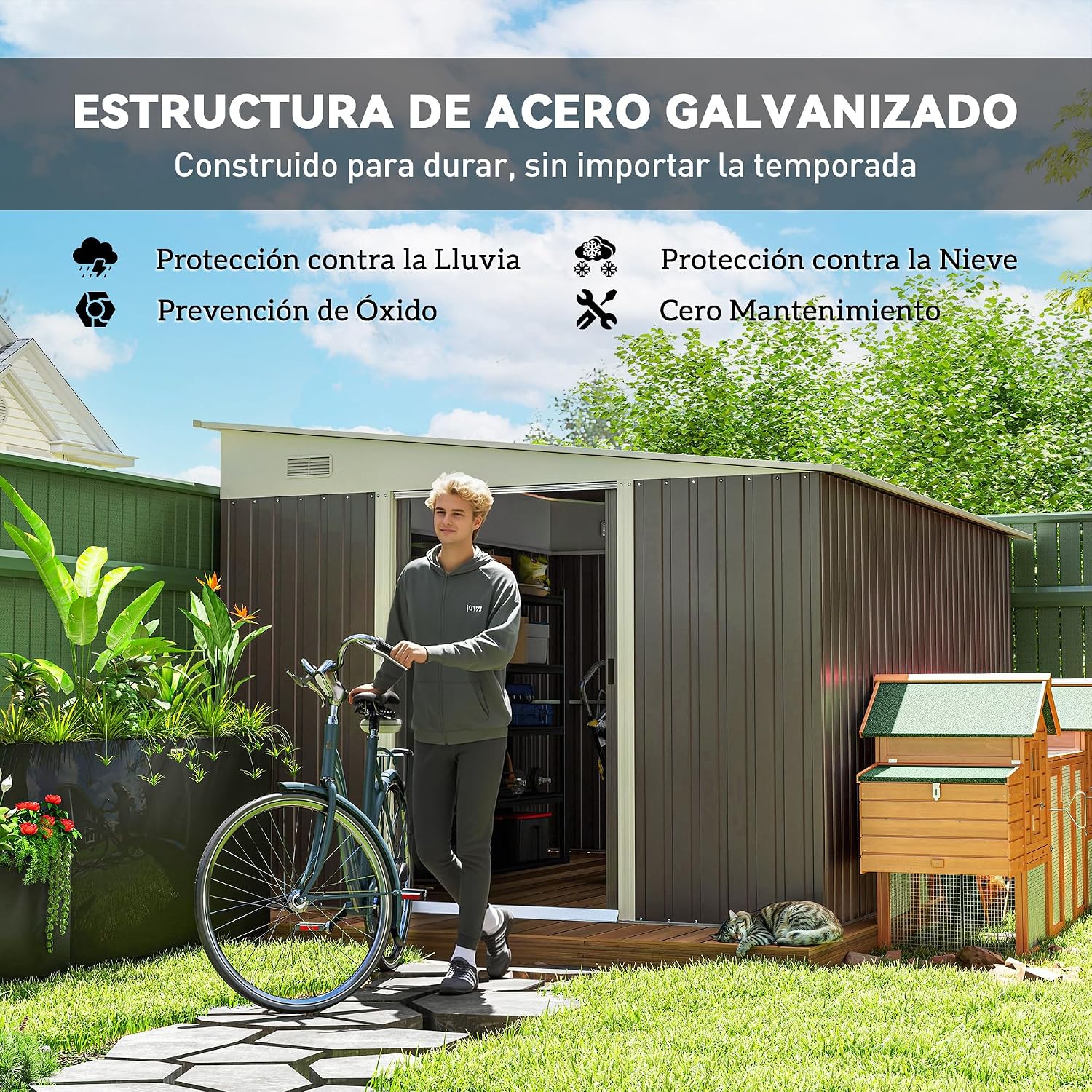 Detalle 2 de Outsunny Cobertizo 8,9 m² para jardín
