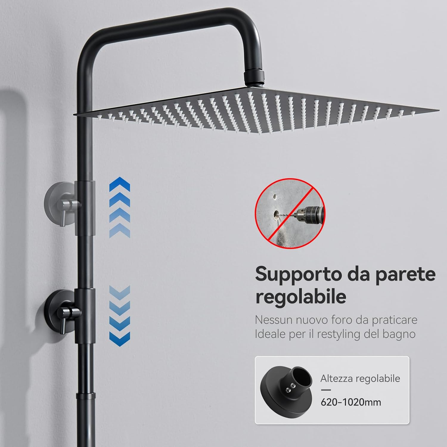 Thumbnail 4 de Auralum Colonna Doccia senza Miscelatore: Colonna in acciaio inox 304, altezza regolabile 72–110 cm con soffione 30 cm x 30 cm