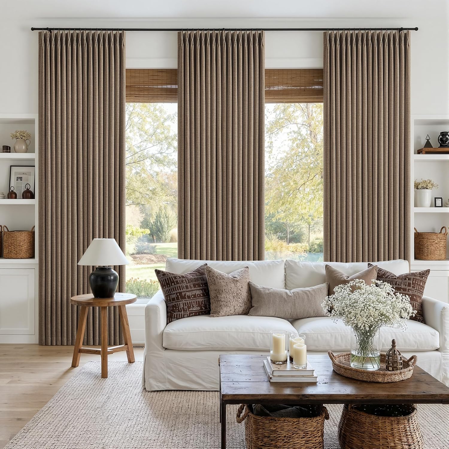 Thumbnail 6 de Dark Flax Pinch Pleated 100% Blackout Linen Curtains – 50x84 Inches, Double Layer