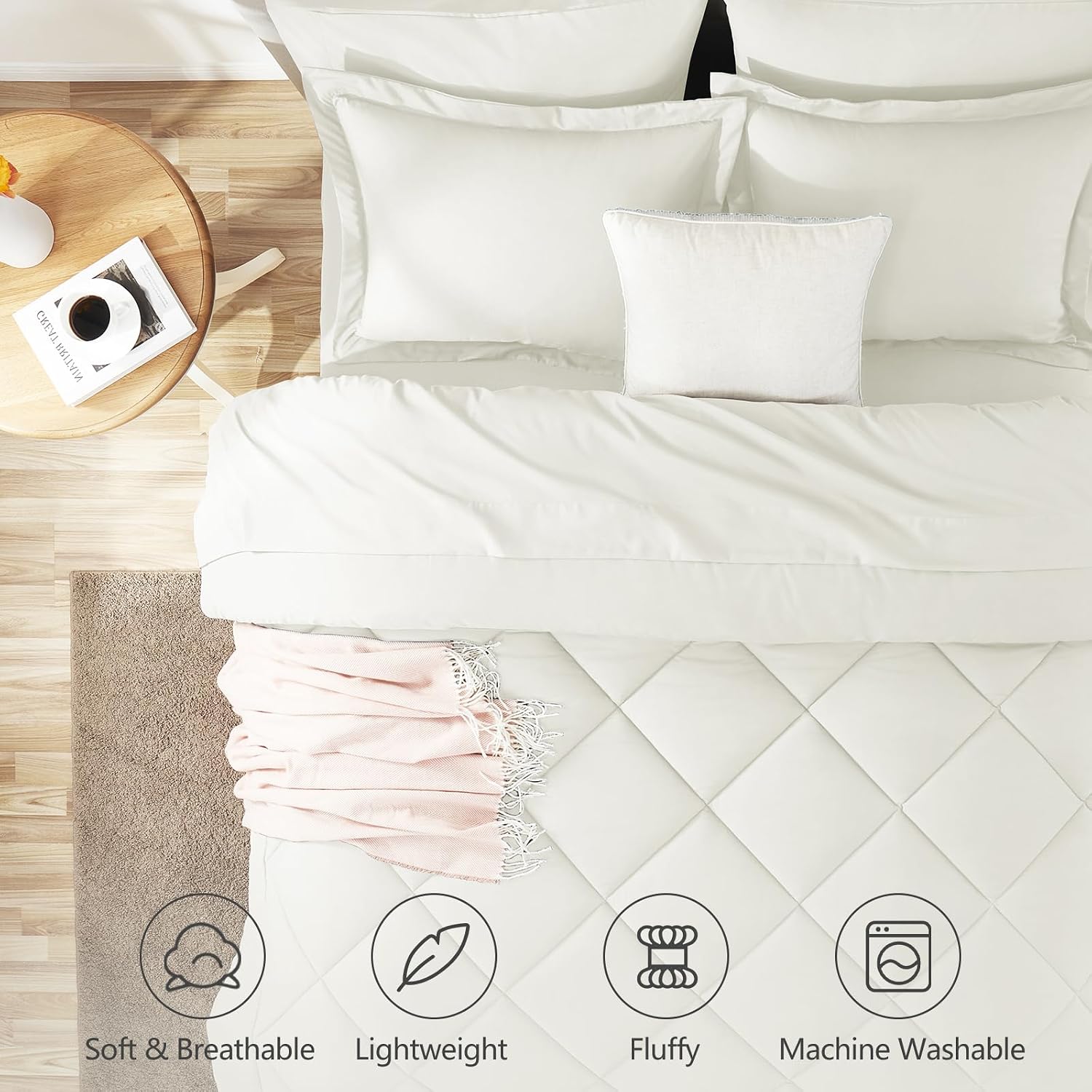 Thumbnail 1 de CozyLux Twin XL 5-Piece Comforter Set in Ivory for Dorm Rooms