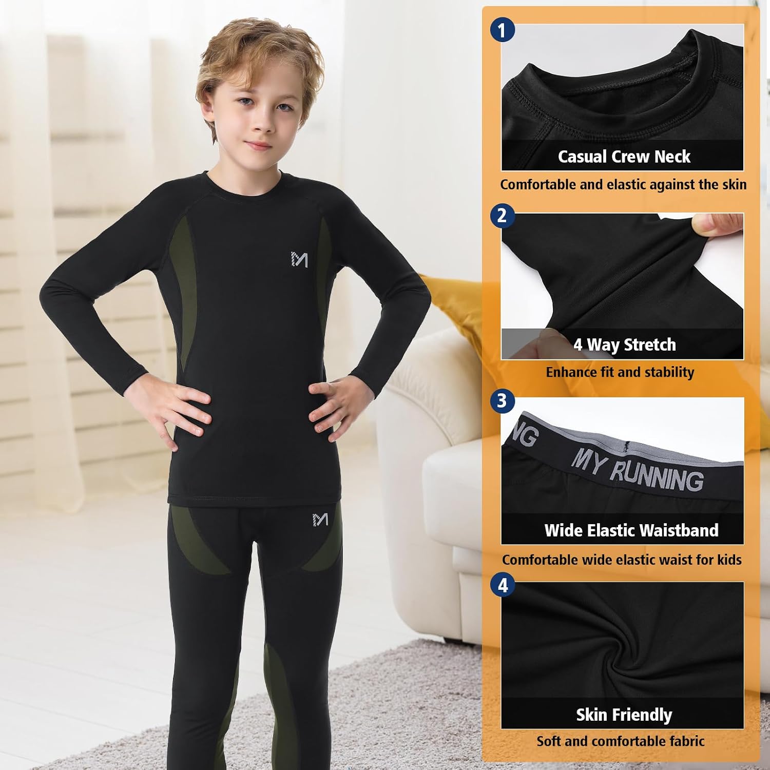 Detalle de MEETYOO Boys' Thermal Underwear Set, 2/4 PCS Fleece-Lined Compression Base Layer