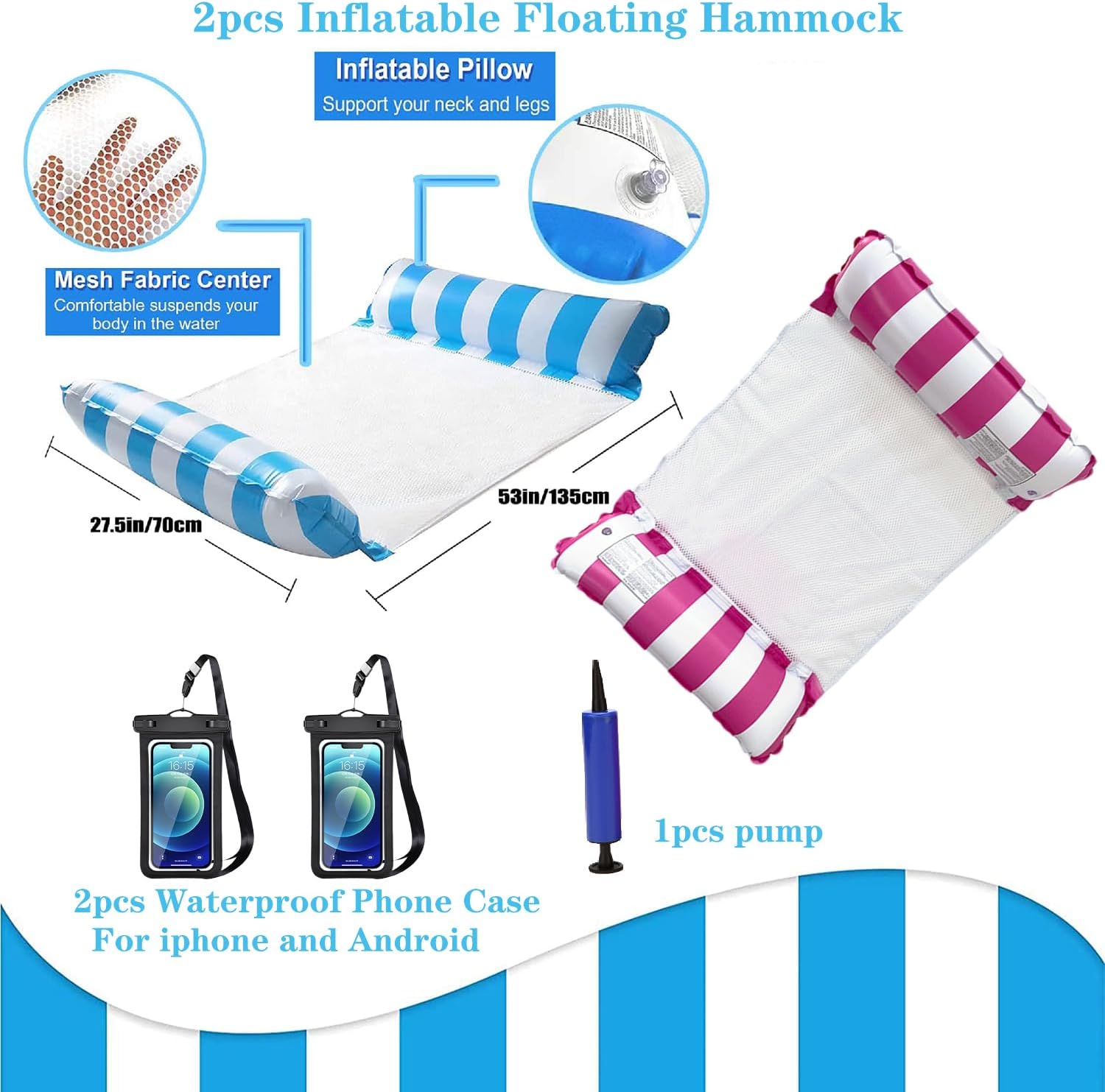 Thumbnail 1 de Inflatable Pool Floats Hammock 4‑in‑1 – 2/3 Pack with Pump