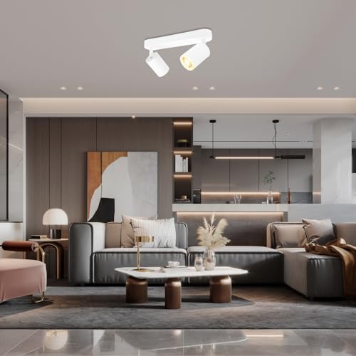 Detalle de KYOTECH Lámpara de Techo LED Blanca con 2 Focos GU10 Orientables y Giratorios