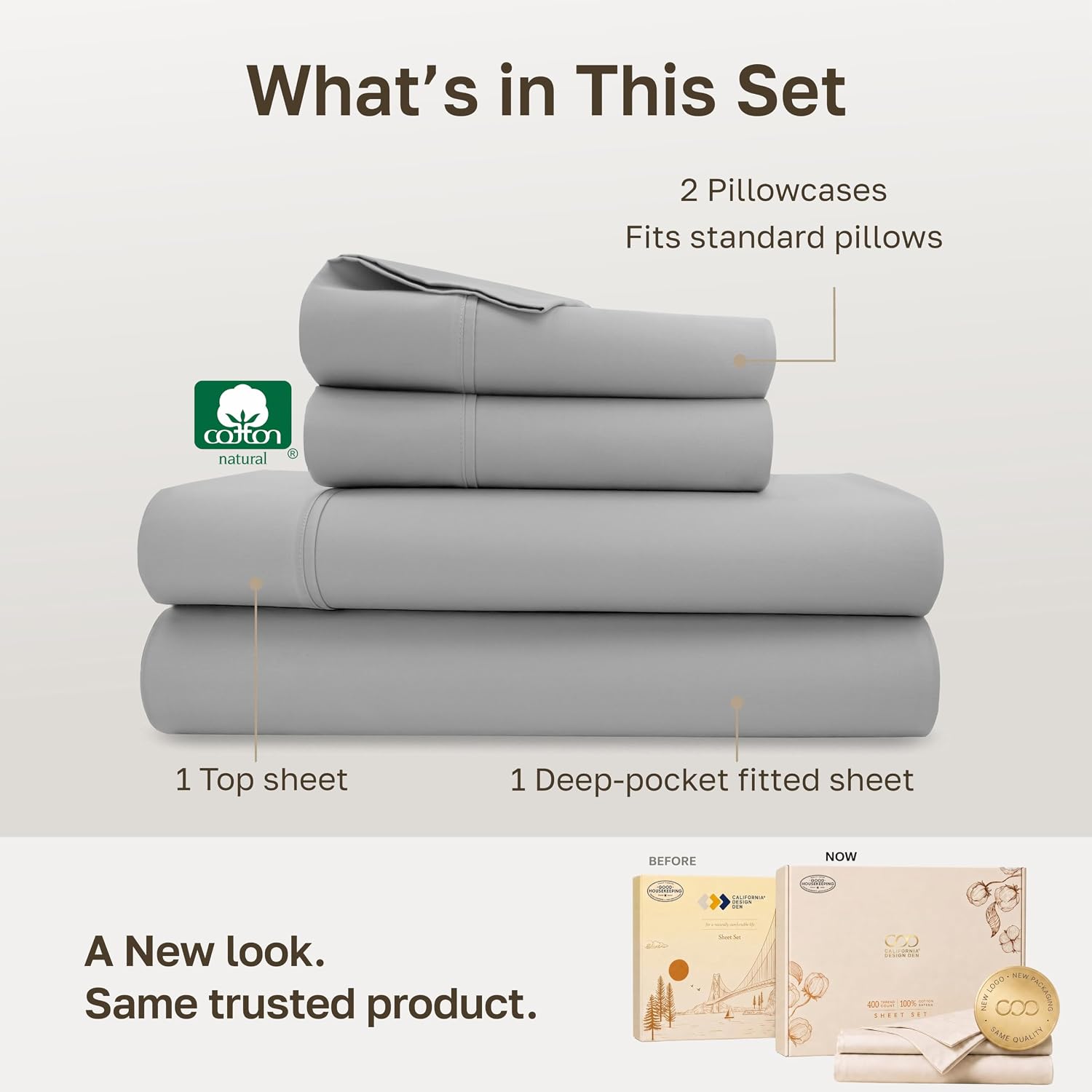 Detalle de California Design Den 840307152909 Cotton Sateen Double Sheet Set, 400 Thread Count