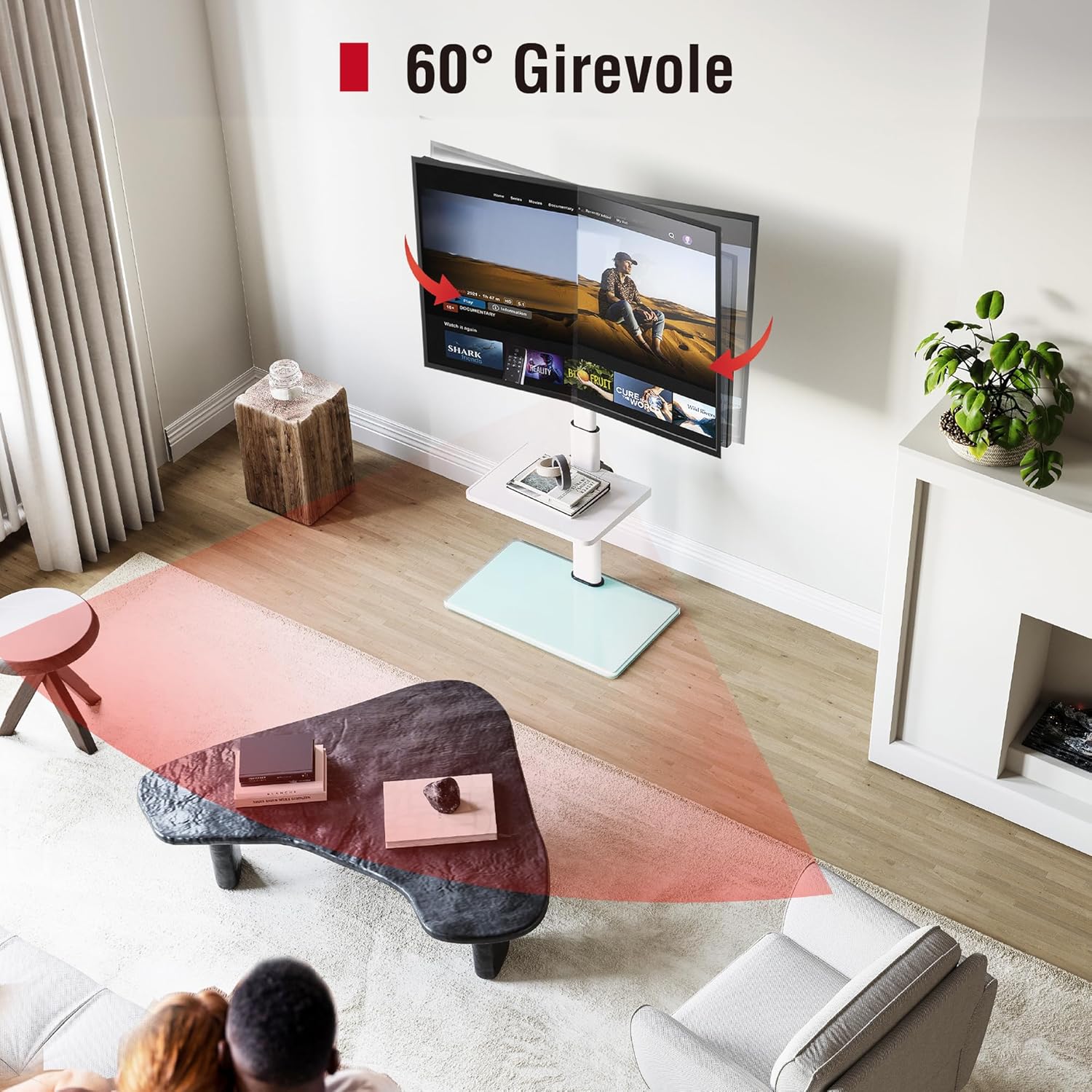 Detalle de AOKCOS Supporto TV da Pavimento inclinabile per 32–70'' | Altezza regolabile, 12° di inclinazione, girevole, vesa 400x400 mm