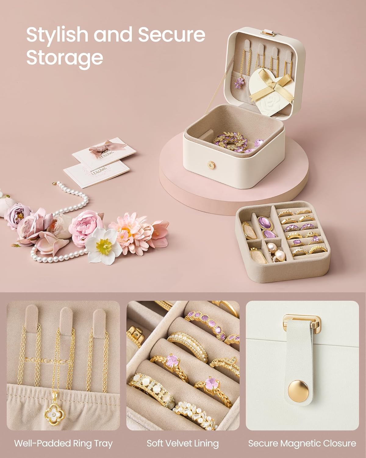 Detalle 2 de SONGMICS 2-Layer Travel Jewellery Box JBC185W03 (Cloud White)