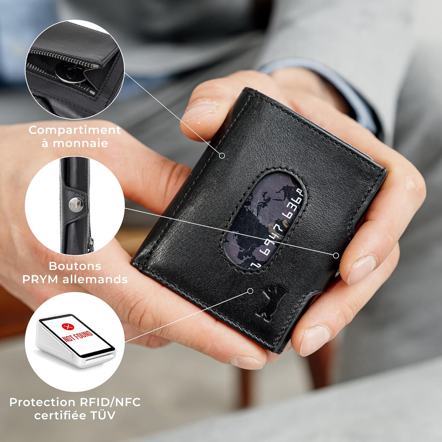 Thumbnail 3 de Berliner Bags Hamburg Portefeuille Slim en cuir avec protection RFID – mini portemonnaie compact noir