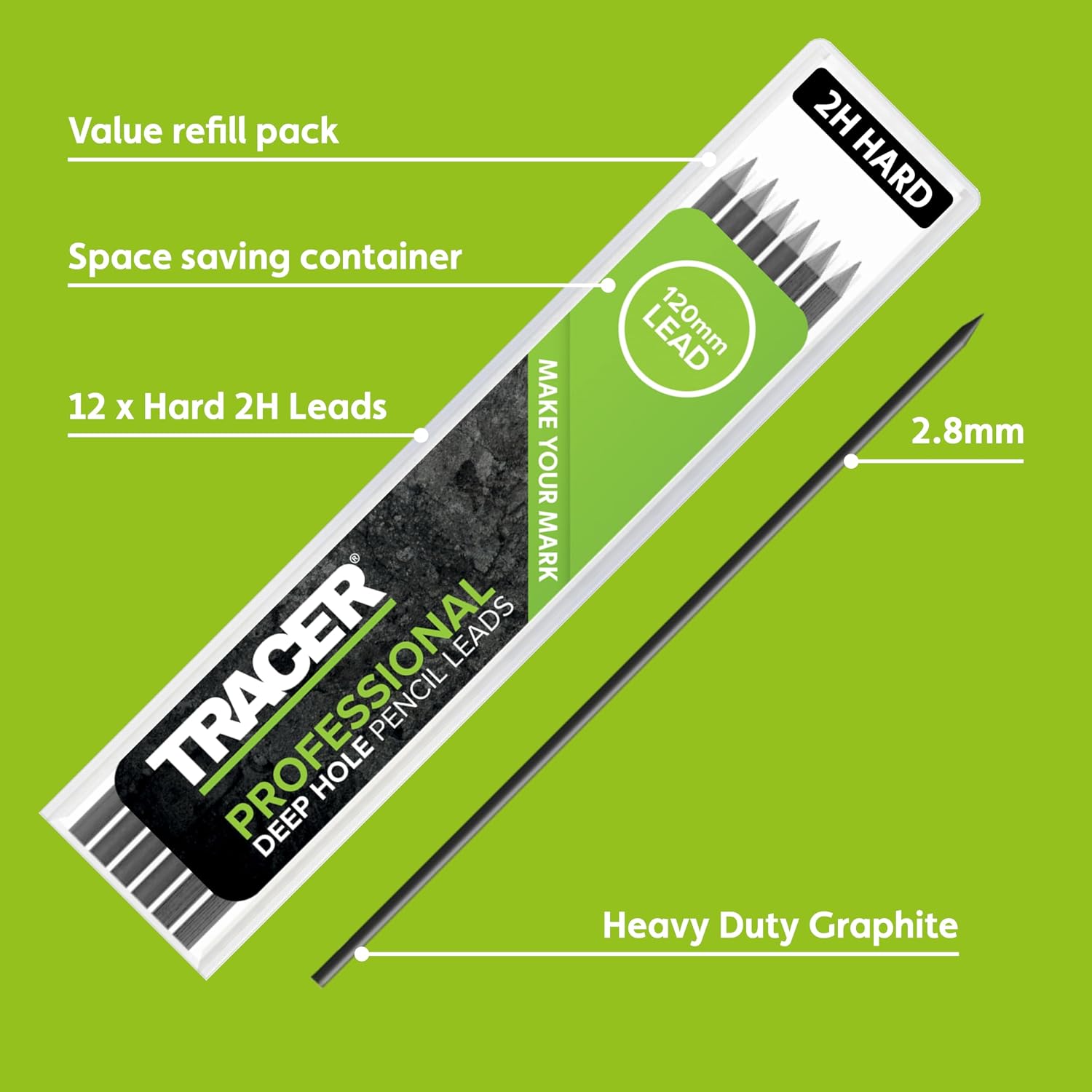 Thumbnail 1 de Tracer 2H Hard Replacement Leads – Pack of 12 (2.8mm) for Deep Hole Pencils