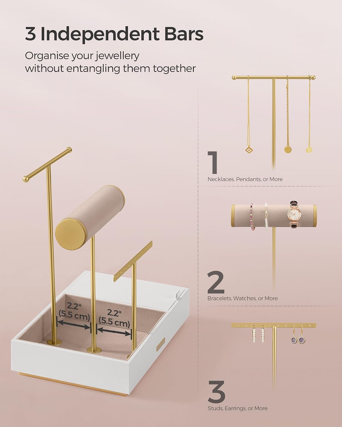 Detalle de SONGMICS CAELEY JJS022W01 Jewellery Stand with Mirror and Velvet Trays