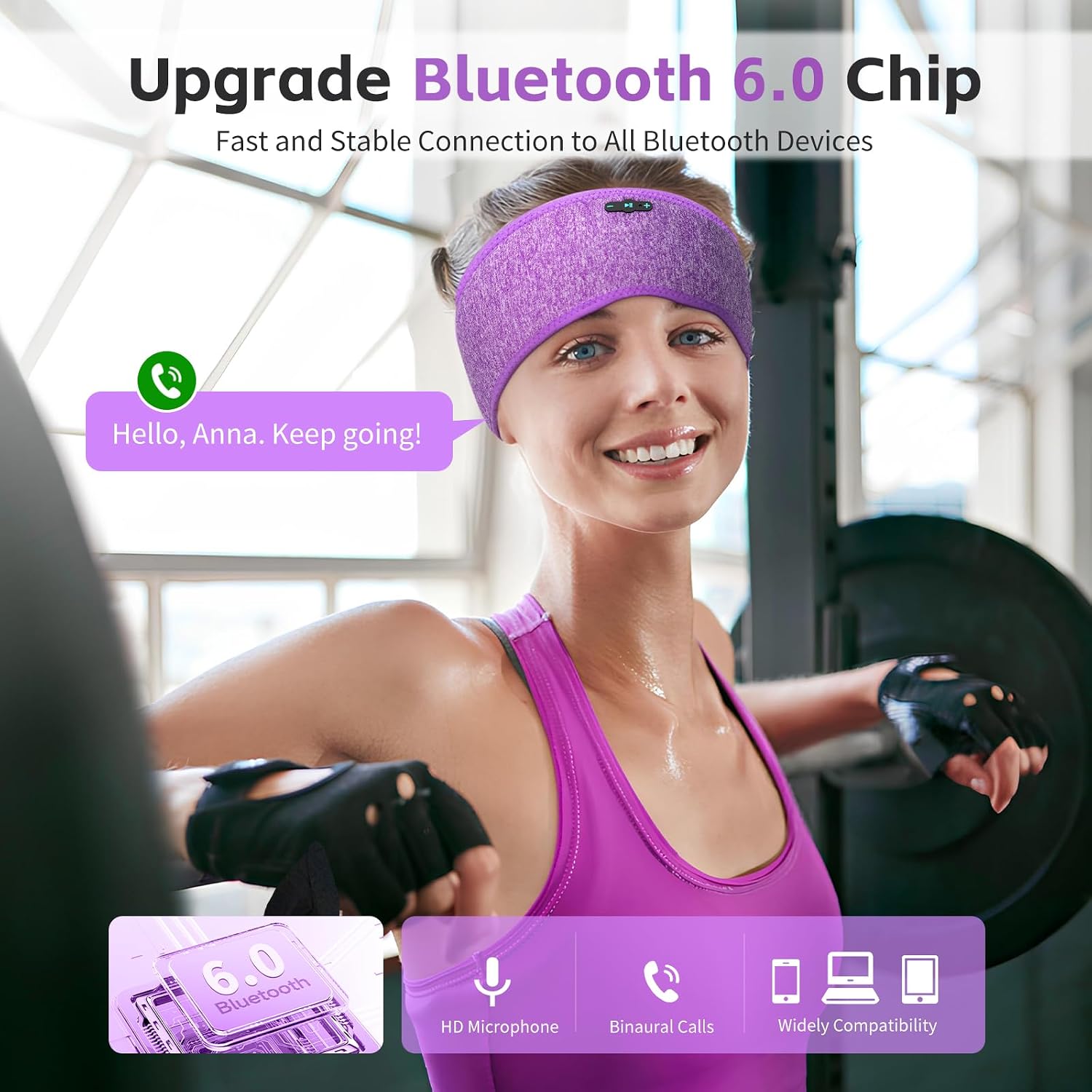 Detalle de Veeniitosr Sleep Headphones Bluetooth 6.0 Headband (Grey & Purple) – 2-in-1 Sleep & Sport Headband