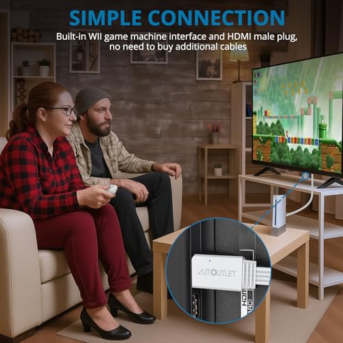 Detalle de AUTOUTLET Wii to HDMI Converter 1080P - 150 cm Output Cable, Compatible with Nintendo Wii/Wii U, HDTV and Monitors