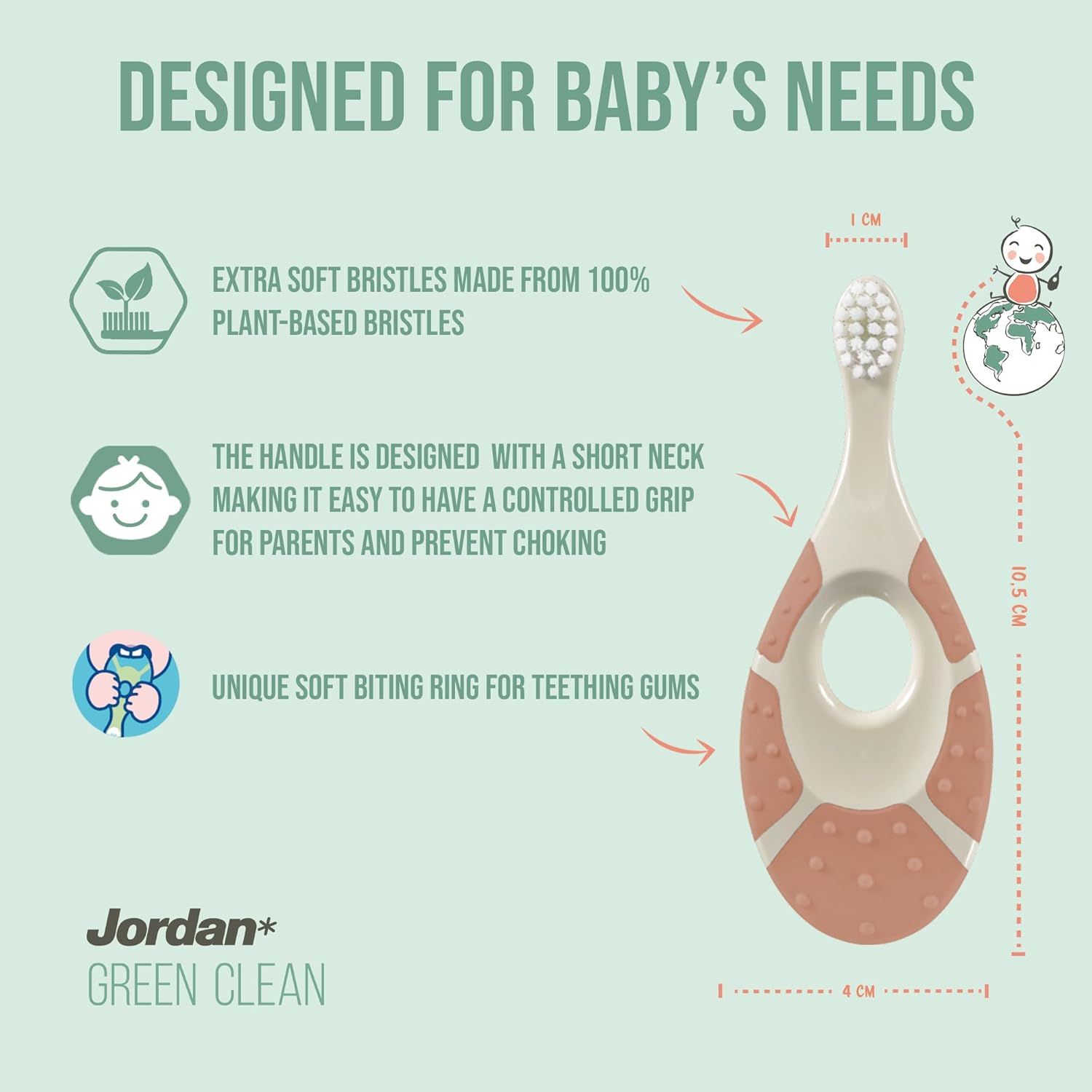 Detalle de Jordan ® Step 1 Green Clean – Brosse à dents bébé durable 0-2 ans (3 unités)