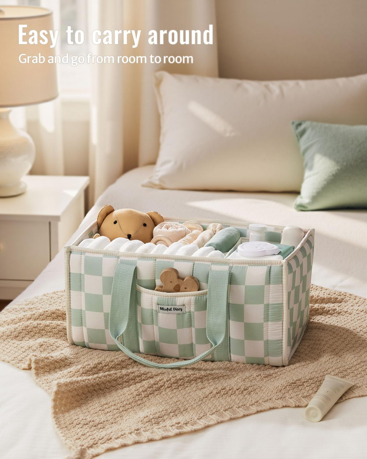 Thumbnail 3 de Blissful Diary Nappy Caddy Organiser in Sage Green Checkered