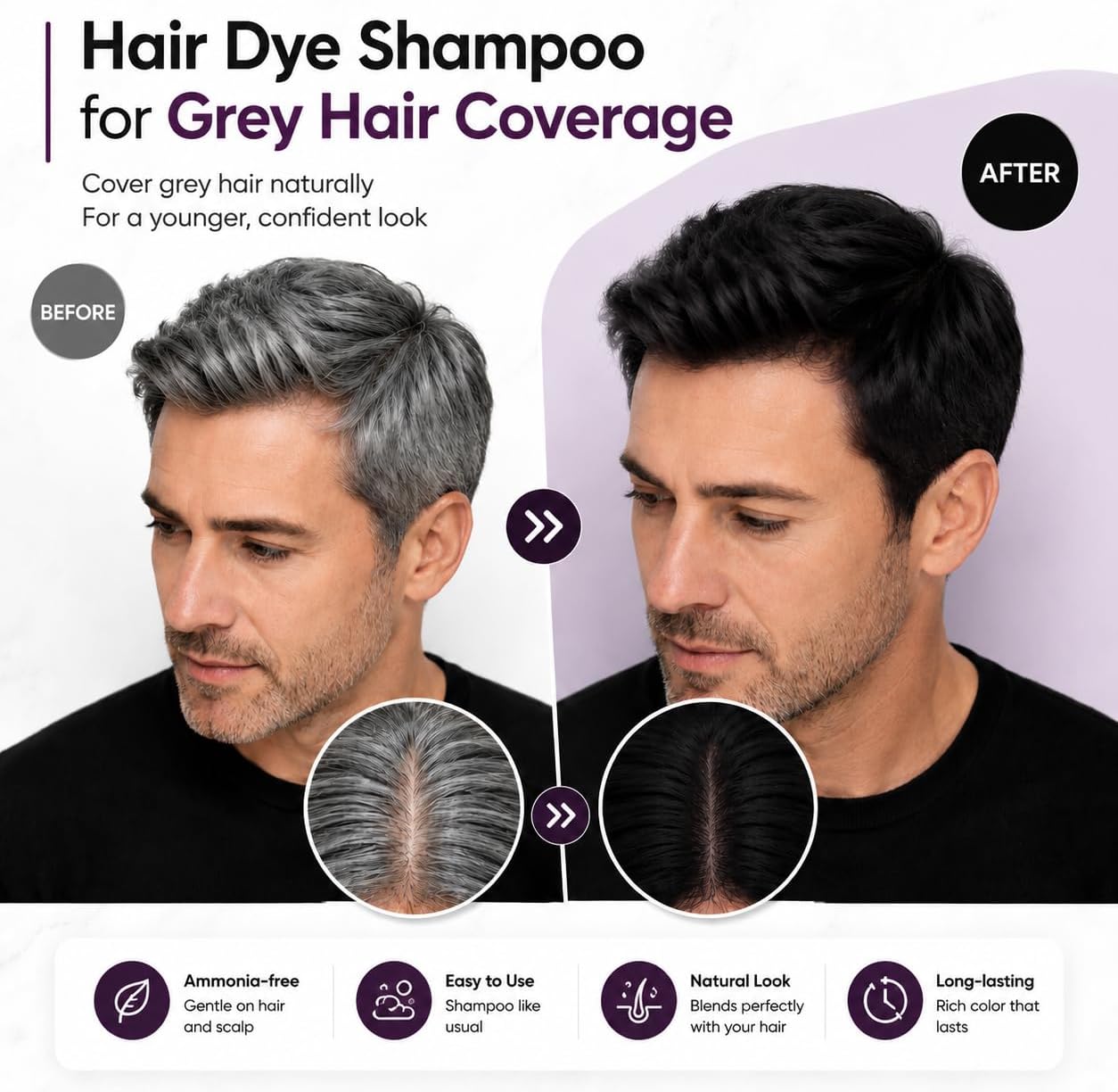 Thumbnail 3 de Black Hair Dye Shampoo 3 in 1 500ML — Colorante Nero per Capelli Bianchi in un Solo Passaggio