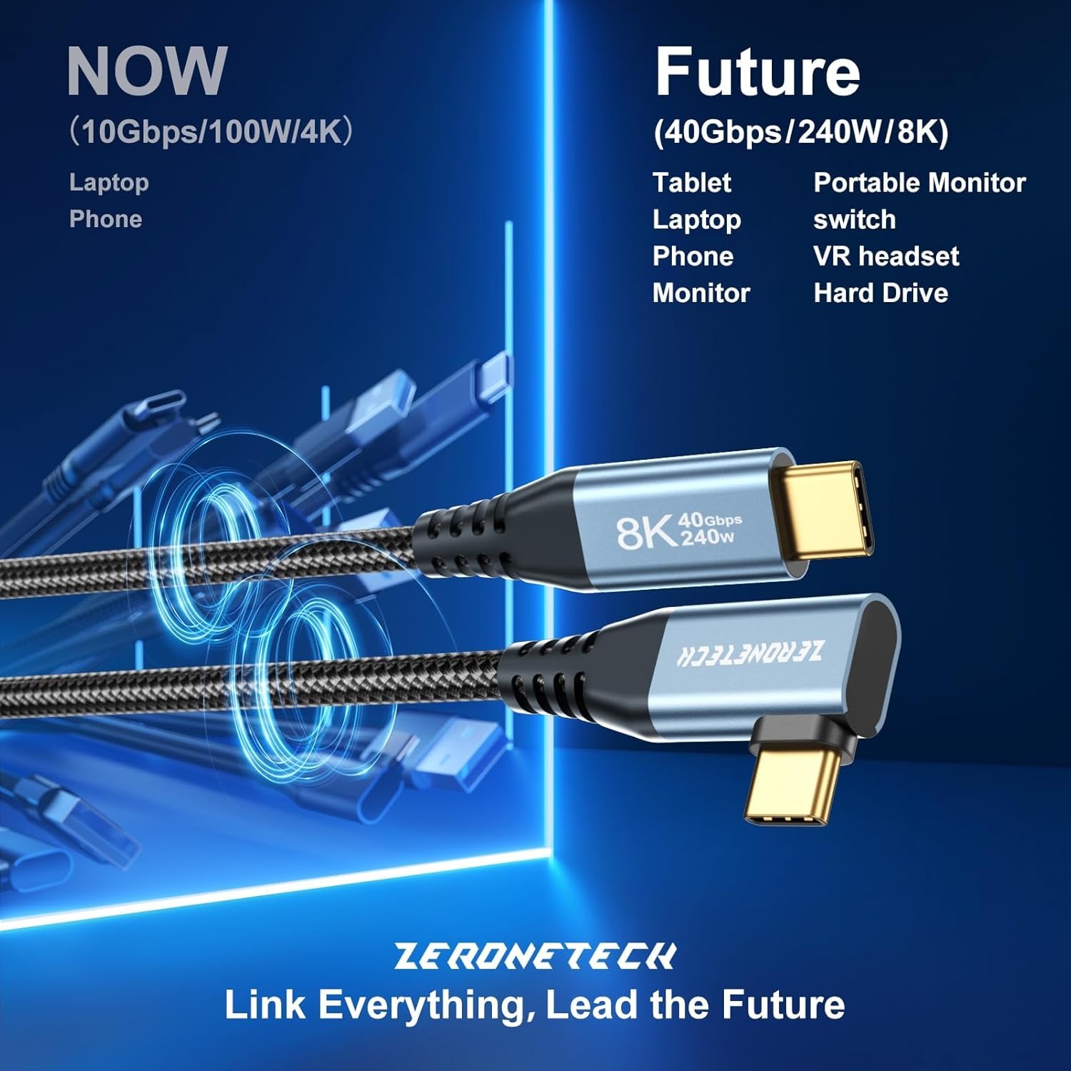 Detalle de ZeroneTeck USB C Monitor Cable 8K 3.3ft