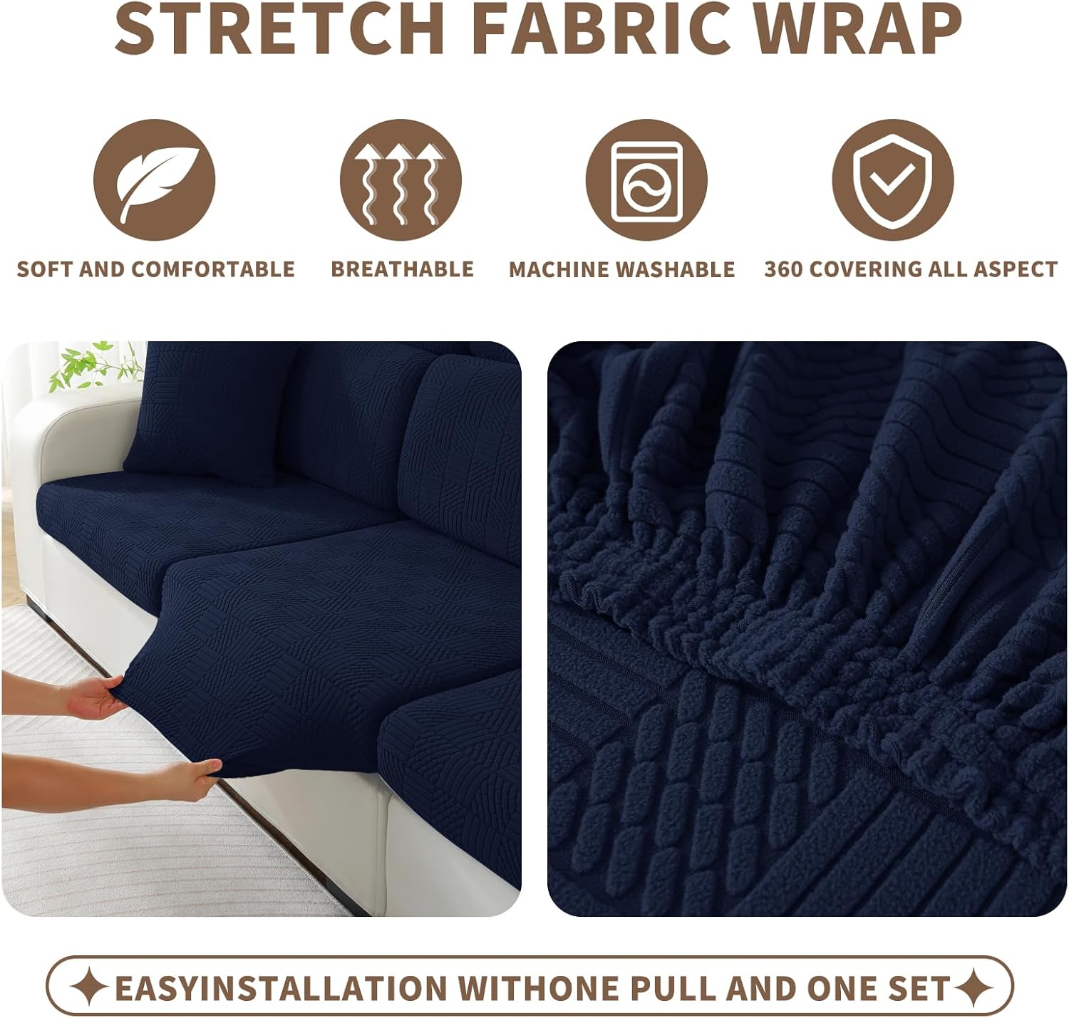 Thumbnail 4 de Ystyle Housse de coussin de canapé extensible universelle (1 place, bleu foncé) anti-dérapante et lavable