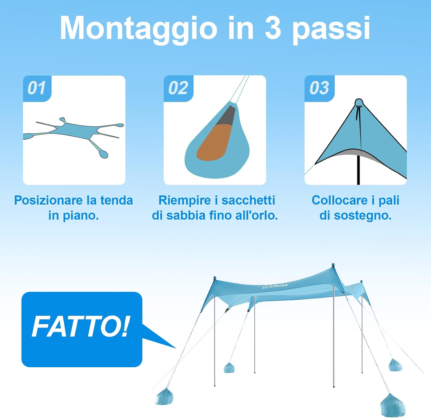 Detalle de WolfWise Tenda da Spiaggia 3x3 m con Protezione UPF50+ e ancoraggio sabbia