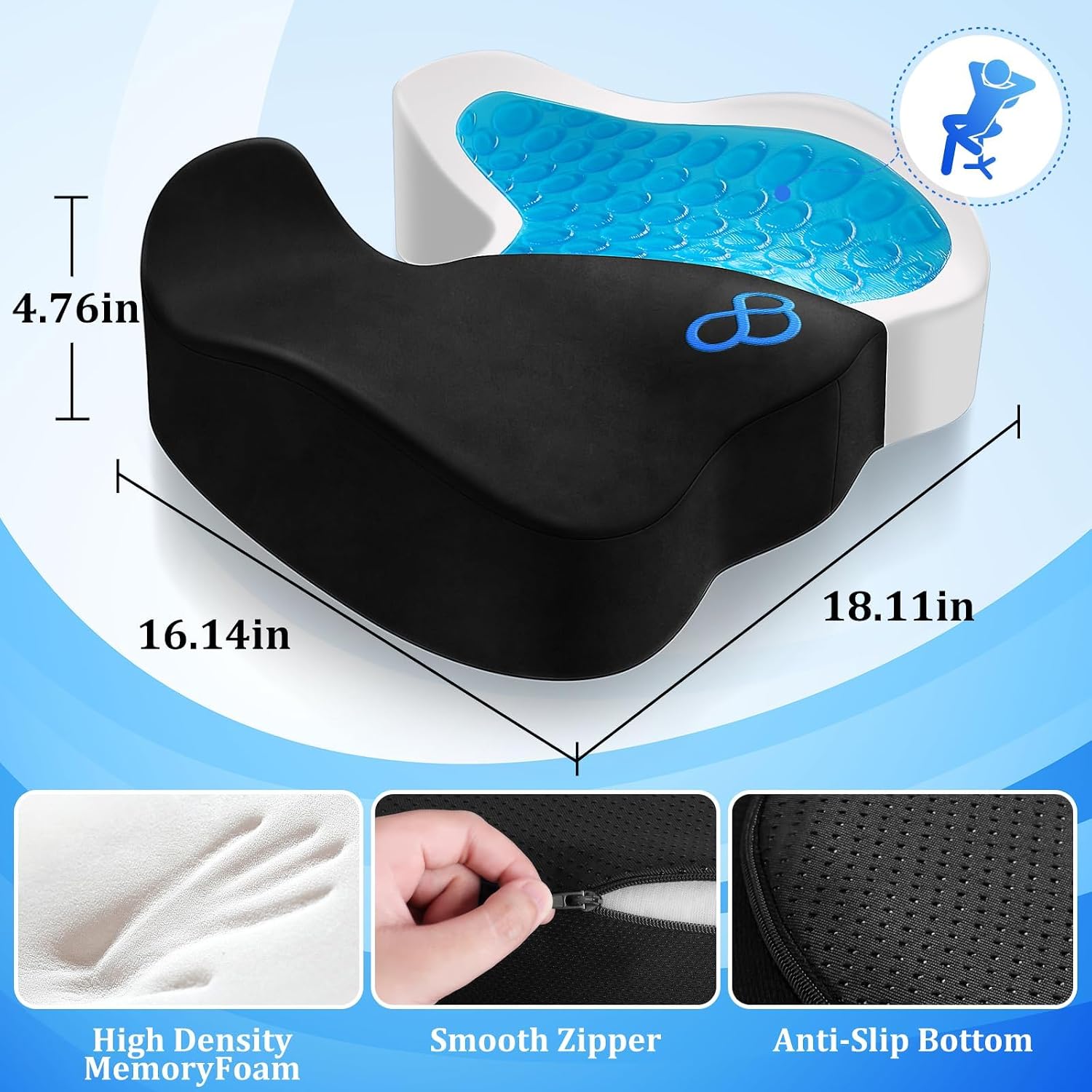 Detalle de CushyOasis Seat Cushion, Gel Memory Foam