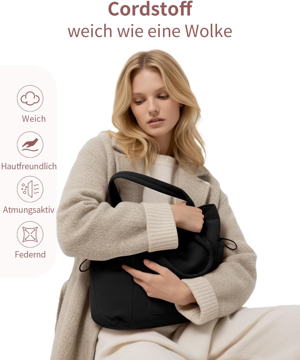 Detalle de ECOHUB Cord Tasche Damen Groß – recycelte Tote mit Laptopfach 15,6 Zoll